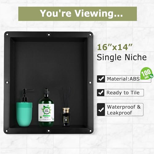 Suteck Recessed Shower Niche, 16-Inch Width x 14-Inch Height x 4-Inch Depth,Single Shower Shelf, Shower Niches Ready for Tile,Single Shelf Niche Insert for Wall, Bathroom, Storage - size: 16"x14"