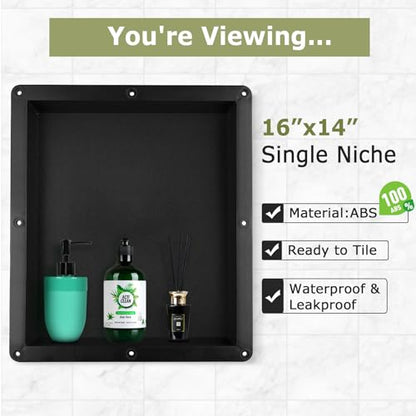 Suteck Recessed Shower Niche, 16-Inch Width x 14-Inch Height x 4-Inch Depth,Single Shower Shelf, Shower Niches Ready for Tile,Single Shelf Niche Insert for Wall, Bathroom, Storage - size: 16"x14"