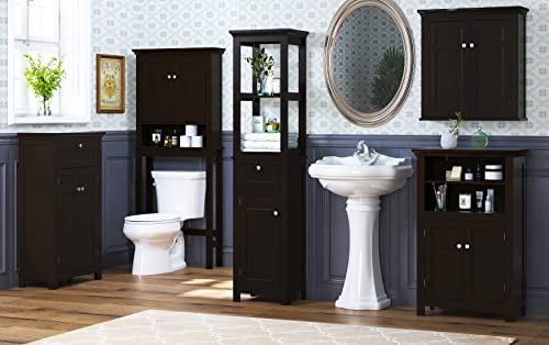 Spirich Bathroom Storage Cabinet with 2 Doors and Open Shelves, Espresso | Adjustable Shelves, Anti-Tip Device, 23.62"W x 11.81"D x 37.2"H, Floor Cabinet for Bathrooms, Entryways, & Living Rooms - size: 37.2'' Tall