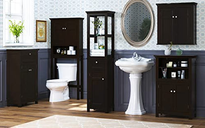 Spirich Bathroom Storage Cabinet with 2 Doors and Open Shelves, Espresso | Adjustable Shelves, Anti-Tip Device, 23.62"W x 11.81"D x 37.2"H, Floor Cabinet for Bathrooms, Entryways, & Living Rooms - size: 37.2'' Tall