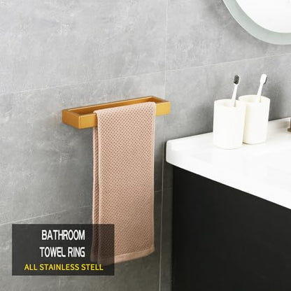 GERZWY Gold Stainless Steel Towel Holder Towel Hanger Towel Ring for Bathroom Lavatory Wall Mount Contemporary Style - color: Champagne Gold