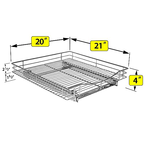 LYNK PROFESSIONAL® Pull Out Cabinet Organizer, Kitchen Slide Out Drawer | 20W x 21D chrome rollout shelf creates easy-access storage for cookware, pantry items and kitchen essentials inside cabinets - size: 20" W x 21" D
