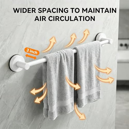 Towel Racks for Bathroom Suction Cup Towel Bar 14.6-24in Adjustable | No Drill Bathroom Towel Holder, Stainless Steel Construction, Heavy Duty Wall Mounted (white) - color: White