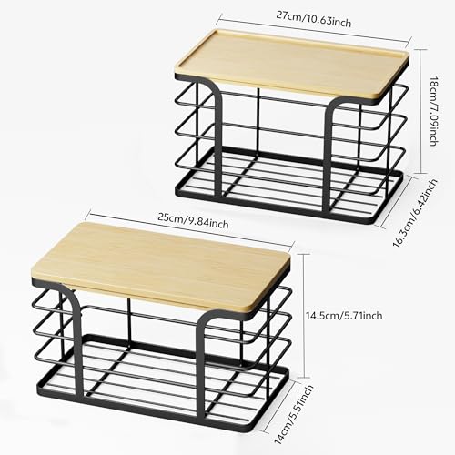 2 Pack Stackable Storage for Kitchen Laundry Pantry Organizers,Trash Bag Holder with Bamboo Top,Wall Mount Garbage Bag Dispenser,Black Large and Small - color: 2 Pack-l&s Black
