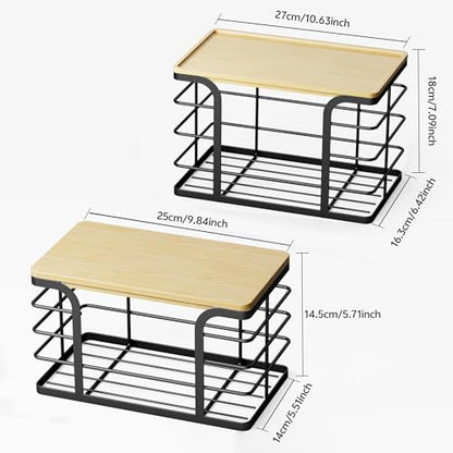 2 Pack Stackable Storage for Kitchen Laundry Pantry Organizers,Trash Bag Holder with Bamboo Top,Wall Mount Garbage Bag Dispenser,Black Large and Small - color: 2 Pack-l&s Black