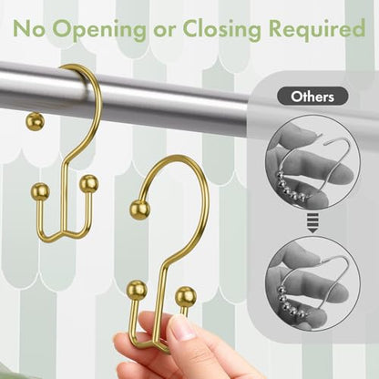 Gold Shower Curtain Hooks, 12PCS Minimalist Simple Double Shower Curtain Rings, Rust-Resistant Metal Shower Hooks Shower Curtain Hangers, Shower Rings for Bathroom Shower Rods Curtains - color: Gold, style: Minimalist - Double Hooks