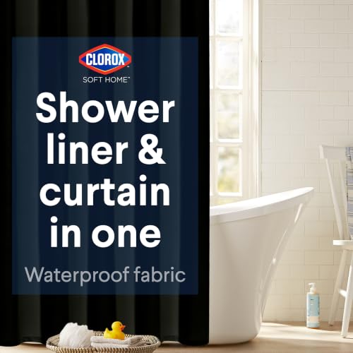 Clorox 2-in-1 Bathroom Shower Curtain Liner, Durable Fabric, Weighted Magnets for Bath Water Control, Washable Premium Quality, Modern - 72" x 72" Black - color: Black - Standard