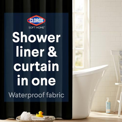 Clorox 2-in-1 Bathroom Shower Curtain Liner, Durable Fabric, Weighted Magnets for Bath Water Control, Washable Premium Quality, Modern - 72" x 72" Black - color: Black - Standard