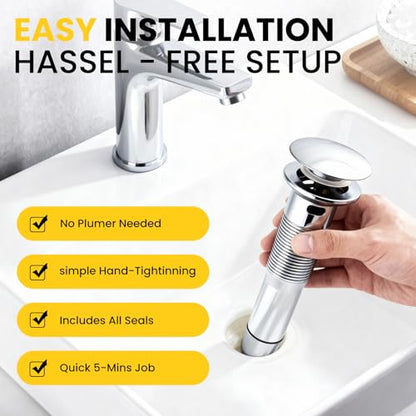Pop up Bathroom Sink Drain with Overflow, Removable Stainless Steel Hair Catcher, Fits 1.5-1.75", Chrome Stainless Steel Bathroom Sink Stopper for Bathroom Vanity Vessel Sink Drain Stopper - color: Chrome, style: Big Popup Cap