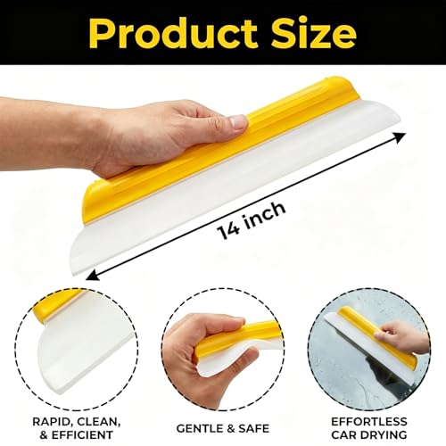 1 Pack 14 Inch Car Drying Squeegee, Yellow Flexible Silicone Water Blade for Window Shower, Auto T-Bar Rubber Wiper for Windshield & Bathroom - size: 1 Pack
