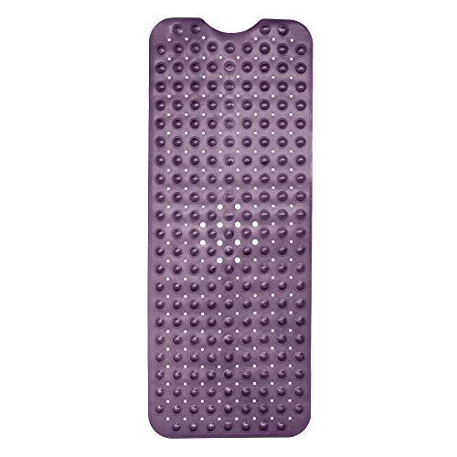 ENKOSI Non-Slip Bath & Shower Mat 40x16 Extra Long, Suction & Drain Holes | Purple color; Durable PVC; 40x16 in, Purple - color: Purple