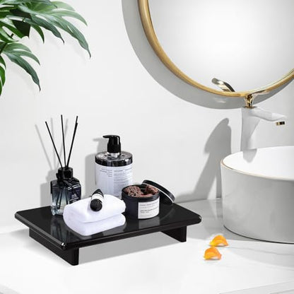 Large Black Acrylic Vanity Tray, Bathroom Countertop Organizer & Holder | 2-Pack, 12mm Thick, Raised Feet, Plant, Perfume & Cosmetic Display, Vanity, Nightstand, Desk, Sink & Kitchen Decor - size: Black-Large-9 x 5.9 x 1.5 inches