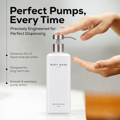 White Shampoo and Conditioner Dispenser Set by Brighter Barns - Shower Dispenser for Bathroom - Refillable Plastic Shampoo Bottle & Stainless Steel Pump - Shampoo Dispenser for Airbnb, Hotel (White) - color: White