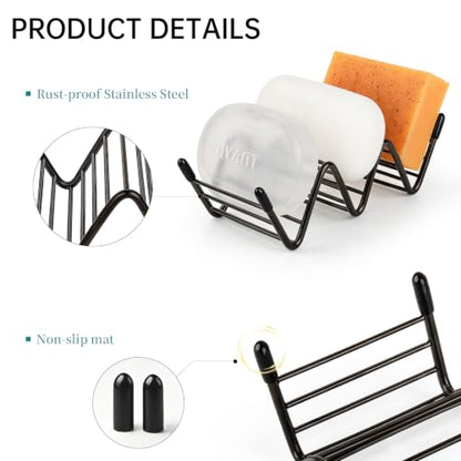 Stainless Steel Soap Dish Self Draining Bar Soap Holder, Black | Reversible Design Fits 2-3 Bars, Rustproof, Easy to Clean, Space Saving, Non Slip, for Bathroom, Shower, Kitchen - color: Black, size: 5.8" x 2.5"(no tray)