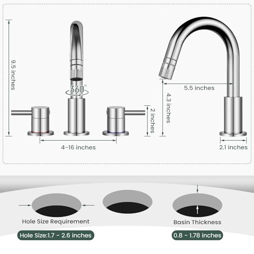 8 Inch Pull Down Bathroom Faucet 3 Hole,Chrome Bathroom Sink Faucet | Stainless Steel,Pull Down Sprayer,Chrome,3 hole Widespread,with Pop-up Drain,Water Supply Hoses,Two Water Flow Modes - color: A-Chrome