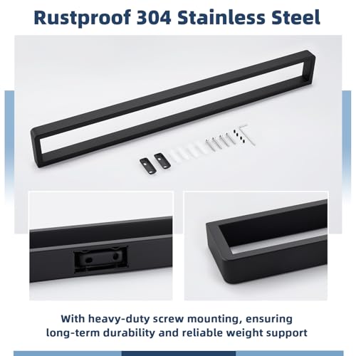 Matte Black 22.8" Bath Towel Bar, Rustproof 304 Stainless Steel | Rust-resistant for Bathroom, Shower, Vanity, Kitchen, Low Profile Towel Holder, Heavy Duty Hang, Stable Drilling Wall Mounted - color: Matte Black