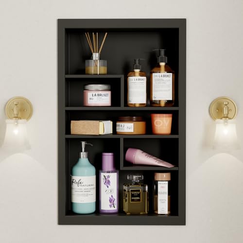 14x24 Medicine Cabinet Recessed Stainless Steel, with 5 Compartments Medicine Cabinet Organizer, Stainless Steel Wall Niche, Bathroom Wall Cabinet, Recessed Bathroom Cabinet, Black - color: Black, size: New Design 3-Tier