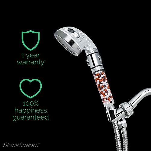 Original StoneStream EcoPower High Pressure Handheld Shower Head with ON OFF switch- 3 Spray Settings with Hose, Wall Adapter and Replacement Beads - style: 4-in-1 Shower Head Kit