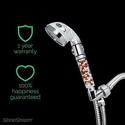 Original StoneStream EcoPower High Pressure Handheld Shower Head with ON OFF switch- 3 Spray Settings with Hose, Wall Adapter and Replacement Beads - style: 4-in-1 Shower Head Kit