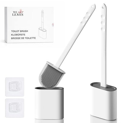Silicone Toilet Brush and Holder Set – Pack of 2 Wall Mounted Toilet Scrubber Brush White – Long Non-Slip Handle, Modern Design, Flexible Bristles for Easy Cleaning - color: White, size: Pack of 2