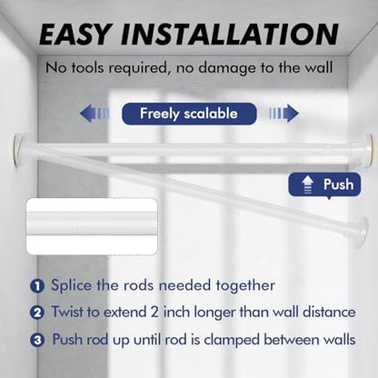 White Shower Curtain Rod Tension 30 to 80 Inch,1 Inch Diameter Adjustable Tension Curtain Rod No Drilling,Shower Rods for Bathroom,No Rust - color: White, size: 30" to 80"