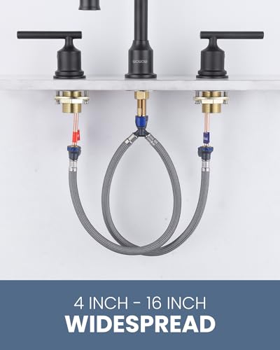Quick Connect Faucet Hose Replacement, 16 Inch Hot & Cold Water Supply Lines for Widespread Faucet, Bathroom 3 Holes Faucet Water Mixer Line with Fast Lock - size: 16 Inch