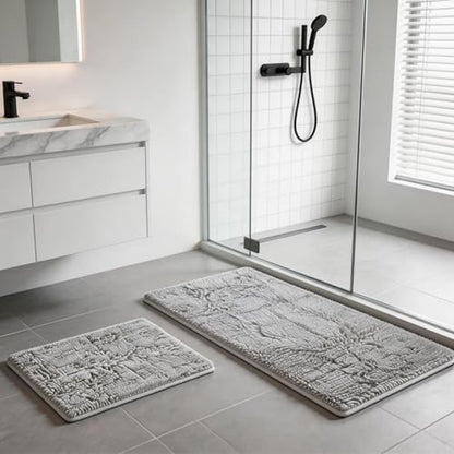 Bathroom Rugs Sets 2 Piece Plush Chenille Bath Rugs Non-Slip Bath Mats Absorbent Shaggy Rugs,Bathtub Mat, Gray Pet Dog Mats,Washable Bathroom Carpet for Tub, Shower, Washroom- 32x20 + 24x16 Inch - color: Ash Gray
