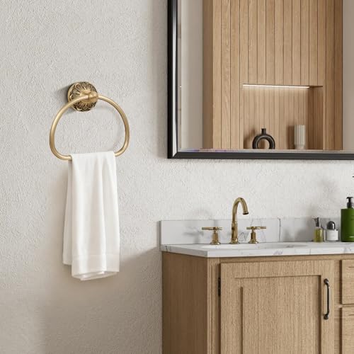 Brass Toilet Paper Holder Towel Ring, Antique Brass Towel Holder Toilet Paper Roll Holder, Rustic Towel Rack Bathroom Accessories Set Hardware 2 Pieces Farmhouse Wall Mounted - color: Antique Brass