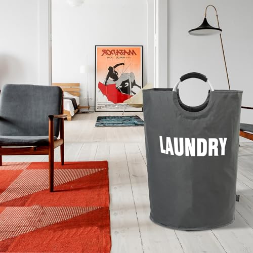 DOKEHOM 160L XX-Large Laundry Basket (7 Colors), Collapsible Laundry Bag, Foldable Laundry Hamper, Folding Washing Bin (Dark Grey, XXL) | Freestanding tall washing bin & foldable laundry bag. Extra large clothes storage basket with durable sturdy handles