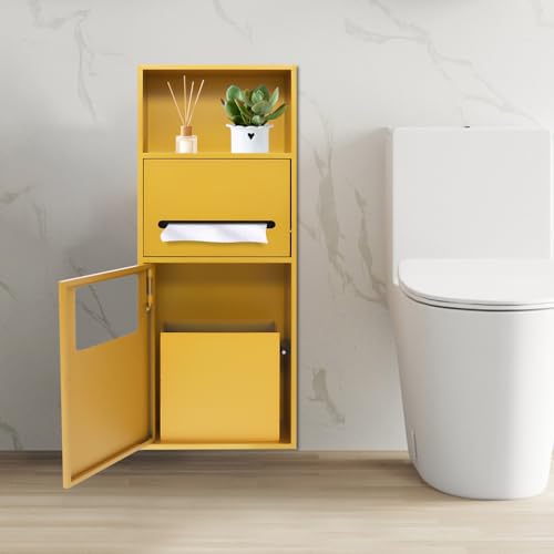 Gold Recessed Toilet Paper Holder, Shower Niche 304 Stainless Steel Bathroom Trash Can Holder Cabinets, Wall-Inserted Niche Recessed Large Capacity 44Lbs for Bathroom Storage(11.02 x 5.31 x 27.56 in) - color: Gold