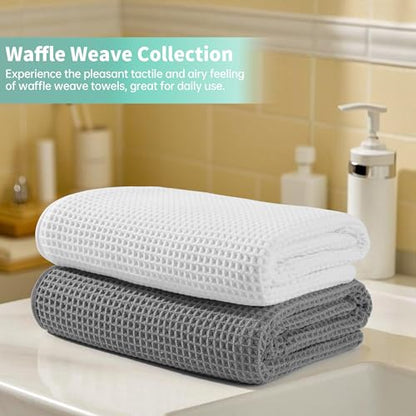MICROFI New Microfiber Waffle Bath Towels, 2 Pieces, Oversized, Soft, Absorbent, Fast Drying, Lint Free 430 GSM (30''x60''/76cm x 152cm) - color: Gray+white