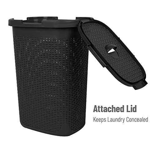 Mind Reader 60L Slim Laundry Hamper, Clothes Basket, Lid, Wicker Design, Plastic, 17.65"L x 13.75"W x 24.15"H, Black - color: Black, size: 1 Piece