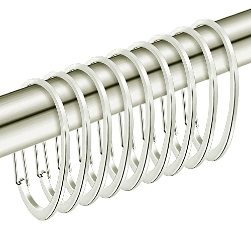 Nickel Shower Curtain Rings, Rustproof Shower Curtain Hooks for Bathroom, ZESLMG Decorative Shower Hooks Rings for Shower Curtain Rod Hangers, Set of 12 D-Shaped Design - color: Nickel