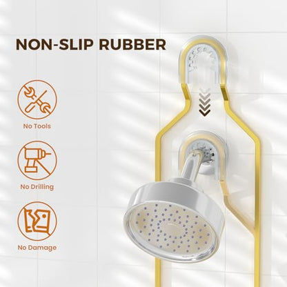 REINHARDT Split Shower Caddy Hanging for Handheld Showerheads, Gold | Adjustable Shower Organizer, Rustproof, 16 Hooks, Soap Holder, 40lbs Capacity, Anti-Slip, Tool-Free, Bathroom Accessories - color: Gold