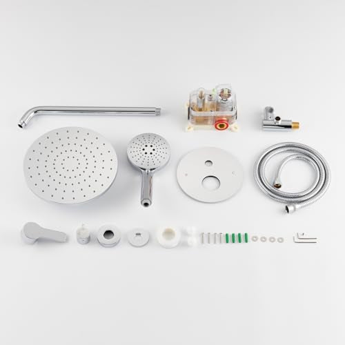 Iriber Shower System Wall Mounted Shower Faucet Mixer Set with Luxury High Pressure Shower head and 3-Setting Handheld, Bathroom Shower Trim Kit Contain Pressure Balance Valve,Polished Chrome - color: Chrome