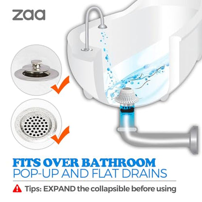 Bathtub Drain Strainer Silicone Bathroom Stopper Fixture Accessories | White Premium silicone collapsible 1 pack drain protector and hair catcher for pop-up and regular drains of shower, tub - color: Light Gray