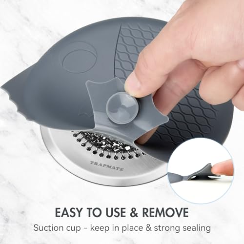 TRAPMATE Shower Drain Hair Catcher, 2.8" Bathtub Stopper Drain Strainer Kit | Easy Clean, Anti-Clogging, Fast Drainage, Anti-Slip, Reversible, No Rust, For Bathtub & Shower Drains, Small Size, Patented - color: Silver & Gray