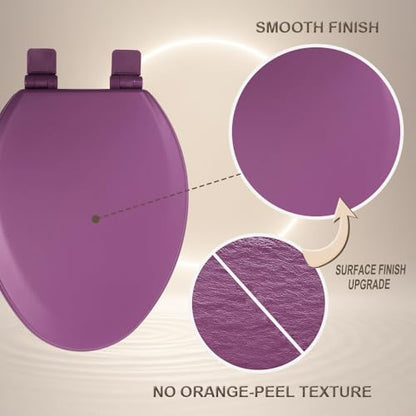 Toilet Seat, Slow Close, Soft Touch, Ultra-Smooth Matte Finish (No Orange-Peel Texture), Premium Moulded Wood, Quick Release, PIKLiDS (Purple, Elongated) - color: Purple, size: Elongated