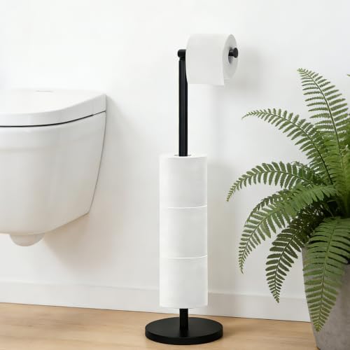 Toilet Paper Holder Stand - Free Standing Toilet Paper Roll Holder for 4 Rolls with Anti-Slip Base Bathroom Organizers and Storage,Black