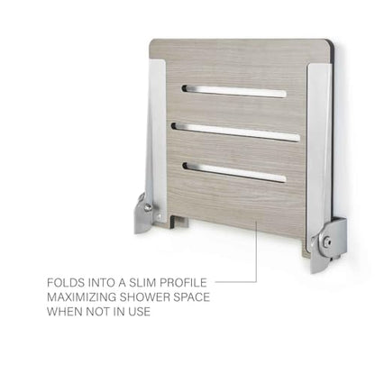 Sechrome 18 inch Silhouette Slimline Folding Wall Mount Shower Bench Seat, Gray Weathered Ash Seat with Silver Frame - color: Weathered Ash With Silver Frame