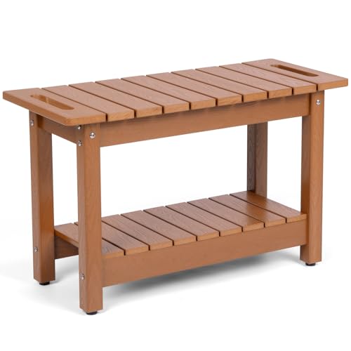 30" Shower Bench, HIPS Waterproof Shower Stool for Shaving Legs | Shower Chair Seat Holds up to 400lbs, Bathroom Bench for Inside Shower, Non-Slip (Brown) - color: Brown, size: 30" Bench