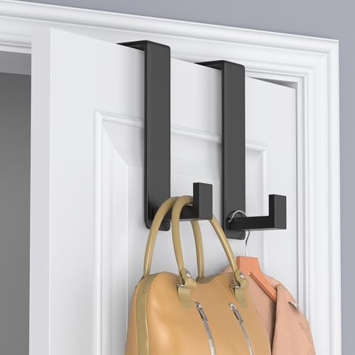 WUIVIUT 2 Pack Heavy Duty Single Over The Door Hooks L-Shaped Bedroom Door, Jacket Hanger Hook, 1.77 inch Wide Over The Door Hook, Strong Holder for Coats(L Shape 2 Pack, Fits 1-3/4'' Thick) - size: L Shape 2 Pack, Black