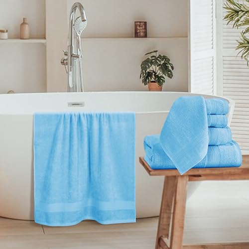 8 Piece Towel Set 100% Ring Spun Cotton, 2 Bath Towels 27x54, 2 Hand Towels 16x28 and 4 Washcloths 13x13 - Ultra Soft Highly Absorbent Machine Washable Hotel Spa Quality - Light Blue - color: Light Blue, size: 8 Piece Towel Set