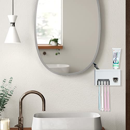 LUEXBOX Self Adhesive Toothbrush Holders Wall Mounted, Multifunction Toothpaste Stand with Covers, Automatic Toothpaste Dispenser for Bathroom, Toothbrush Hanger Rack for Dorm, Cabinet