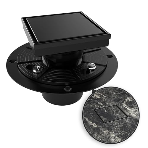 4 Inch Square Shower Drain Black Floor Drain with Flange Reversible 2-in-1 Cover Tile Insert Grate Removable SUS304 Stainless Steel CUPC Certified Matte Black - color: Matte Black, size: 4 Inch