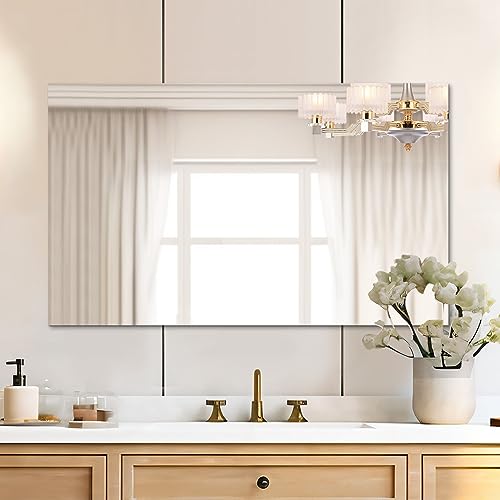 Frameless Wall Mirror 48"x30" Bathroom Vanity Mirror Shatterproof | Modern Wall Mount Mirror, Horizontal & Vertical, Rectangle Mirror for Over Sink, Living Room, Bedroom - size: 48"L x 30"W