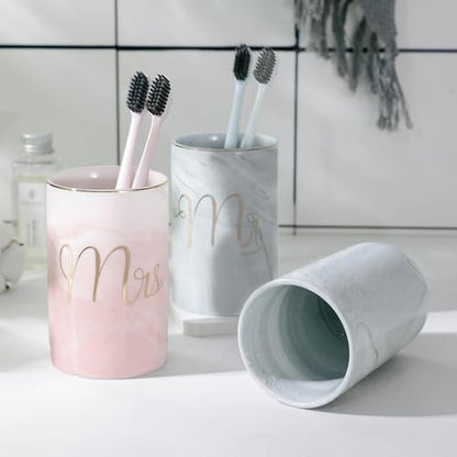 Kelake Ceramic Rustic Pink Marble Bathroom Tumbler Cup for Mouthwash Rinsing Toothbrush and Toothpaste Holder Letters Stand Cups 280 ml Porcelain Milk Drinking Cups for Christmas Birthday - color: Pink Marble Pattern Cup With Letters