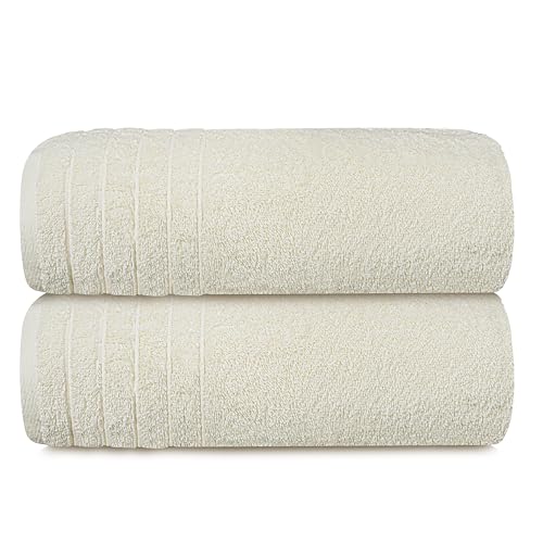 2 Piece Extra Large Bath Sheets 35 x 70 Inches, Cream | 100% Cotton, Larger & Lighter Weight, Quicker to Dry, Super Soft & Absorbent, Oversized Bath Towels - color: Cream