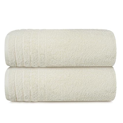 2 Piece Extra Large Bath Sheets 35 x 70 Inches, Cream | 100% Cotton, Larger & Lighter Weight, Quicker to Dry, Super Soft & Absorbent, Oversized Bath Towels - color: Cream