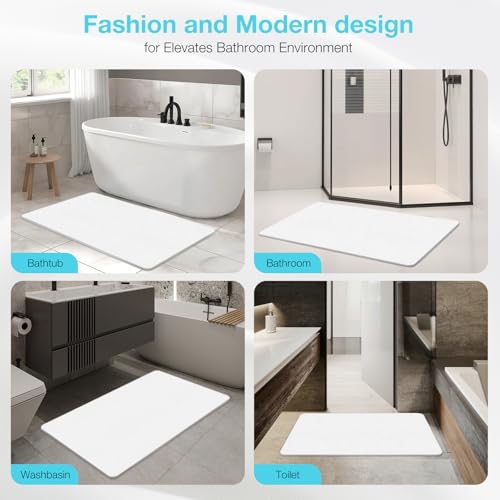 Large Diatomite Stone Bath Mat, 30" x 17" White | Premium Non-slip Natural Diatomaceous Earth Bathtub Fast Drying Mats for Bathroom Floor